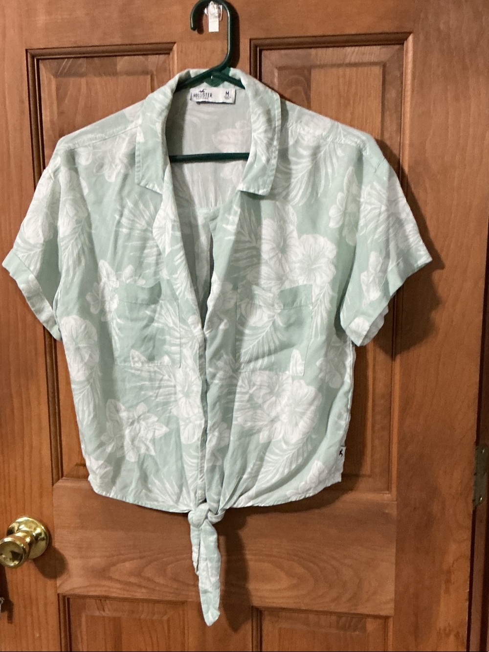 Hollister Mint Green Floral Button-Up Top